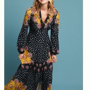 Anthropologie Farm Rio Floral Blocked Maxi Dress